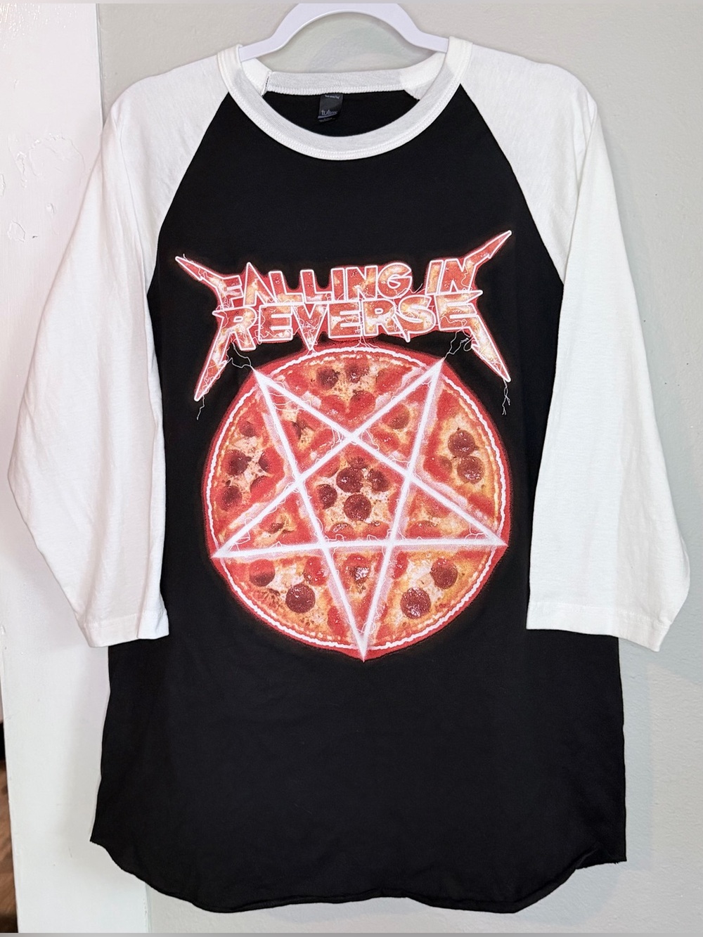 Falling In Reverse black White 3/4 sleeve T-shirt women large